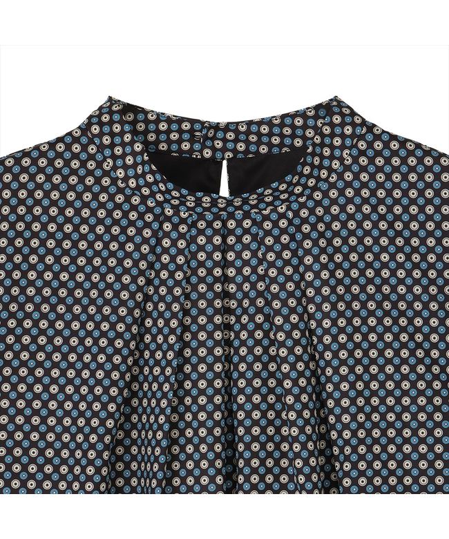 トーキョーシャツ TOKYO SHIRTS スタンドタック プリントブラウス 長袖 レディース (ネイビー) ネイビー