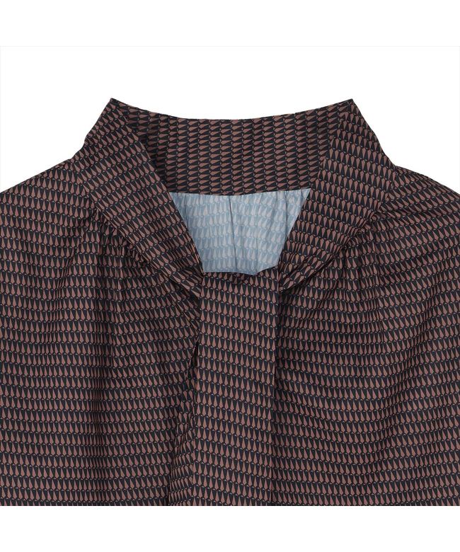 トーキョーシャツ TOKYO SHIRTS リボンボウタイ プリントブラウス 長袖 レディース (ブラウン) ブラウン