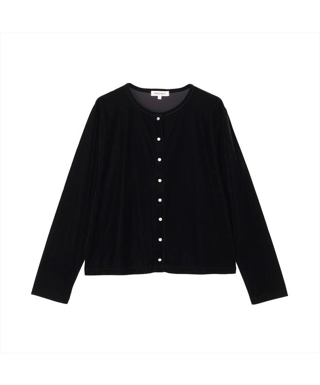 トーキョーシャツ TOKYO SHIRTS 【Pitta Re:)】 ニット ベロアドットボタン カーディガン 長袖 レディース (ブラック) ブラック