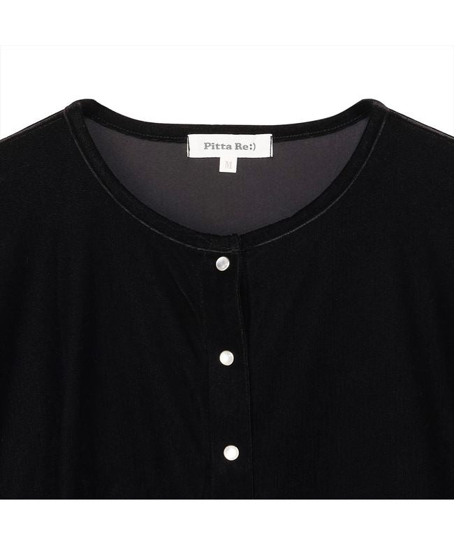 トーキョーシャツ TOKYO SHIRTS 【Pitta Re:)】 ニット ベロアドットボタン カーディガン 長袖 レディース (ブラック) ブラック