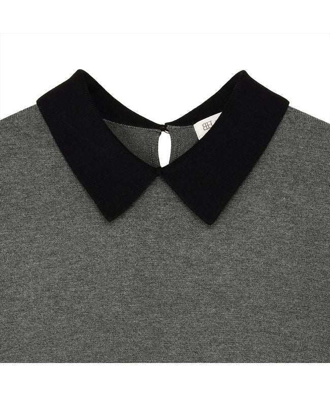 トーキョーシャツ TOKYO SHIRTS ニット 配色襟付 プルオーバー 長袖 レディース (チャコール) チャコール