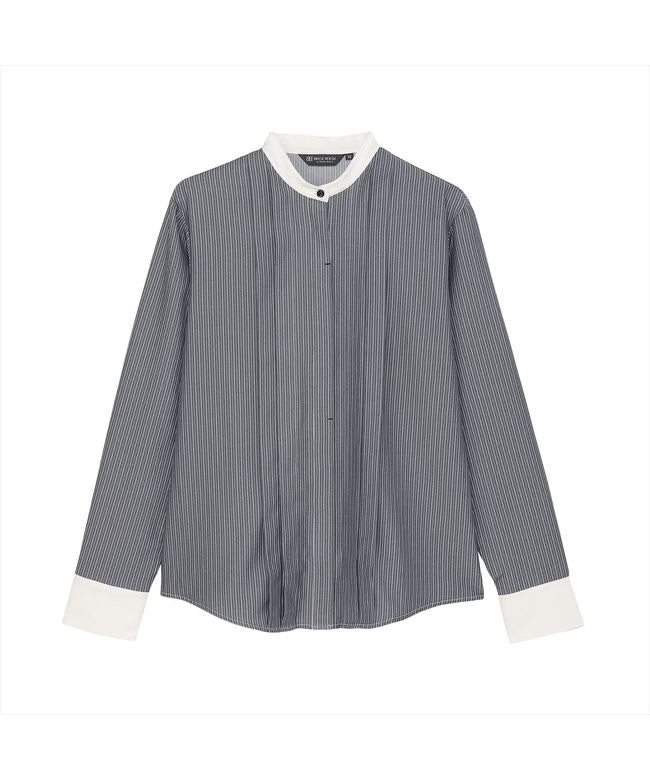 トーキョーシャツ TOKYO SHIRTS 【COFREX】 スタンド 配色ブラウス 長袖 レディースデザインシャツ (チャコール) チャコール