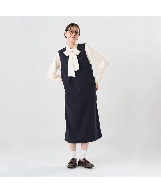 トーキョーシャツ TOKYO SHIRTS ウーリッシュ素材 ジャンパースカート セットアップ可能 レディース (ネイビー) ネイビー