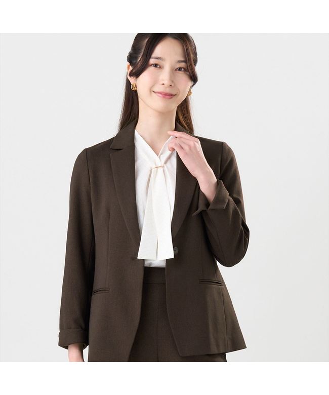 トーキョーシャツ TOKYO SHIRTS ウーリッシュ素材 テーラード ジャケット 長袖 セットアップ可能 レディース (ブラウン) ブラウン