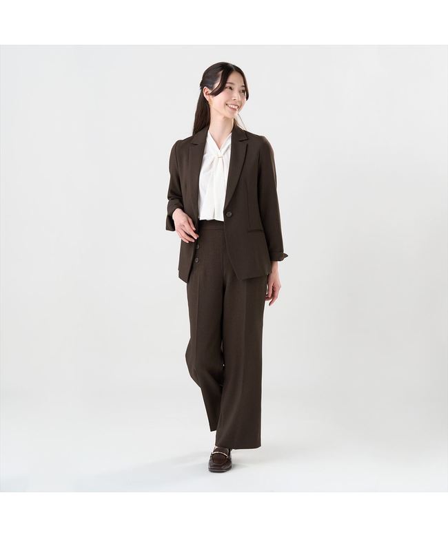 トーキョーシャツ TOKYO SHIRTS ウーリッシュ素材 テーラード ジャケット 長袖 セットアップ可能 レディース (ブラウン) ブラウン