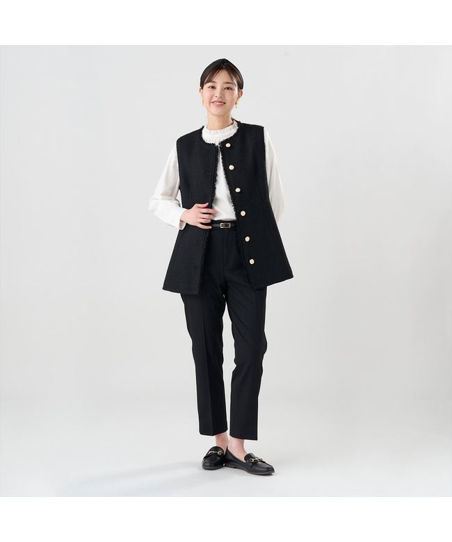 トーキョーシャツ TOKYO SHIRTS ツイード ペプラム ジレ レディース (ブラック) ブラック