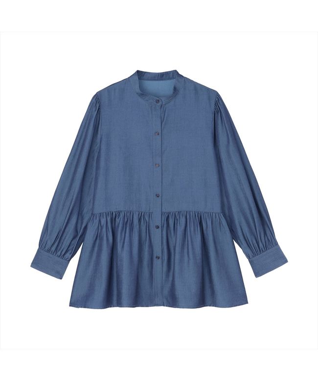 トーキョーシャツ TOKYO SHIRTS デニム風 ペプラム シャツブラウス 長袖 レディース (ブルー) ブルー