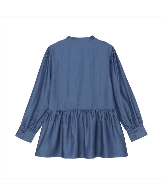 トーキョーシャツ TOKYO SHIRTS デニム風 ペプラム シャツブラウス 長袖 レディース (ブルー) ブルー