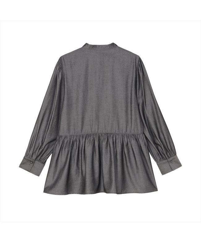 トーキョーシャツ TOKYO SHIRTS デニム風 ペプラム シャツブラウス 長袖 レディース (ブラック) ブラック