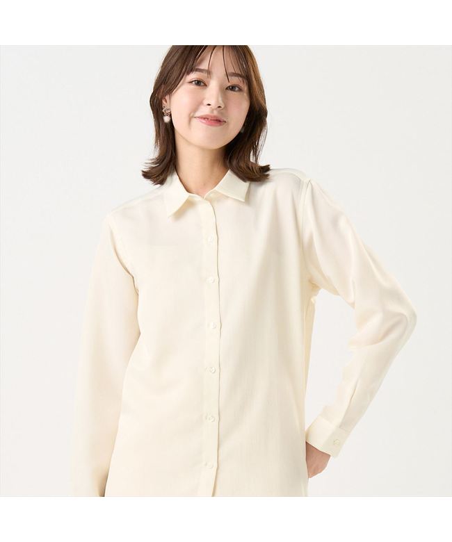 Tokyo Shirts Satin Wide Silhouette Regular Collar Shirt Long Sleeve Wo