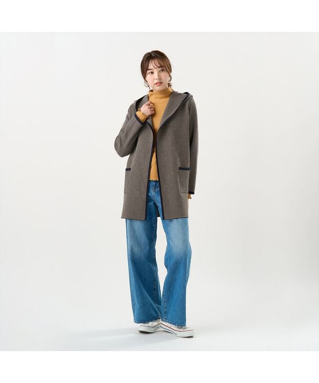 トーキョーシャツ TOKYO SHIRTS アウター 千鳥格子柄ジャカード フード付き コーディガン レディース (ダークネイビー×ベージュ) ダークネイビー×ベージュ