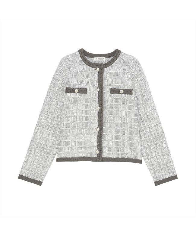 トーキョーシャツ TOKYO SHIRTS アウター ツイード風 クルーネック ジャケット レディース (ライトグレー) ライトグレー