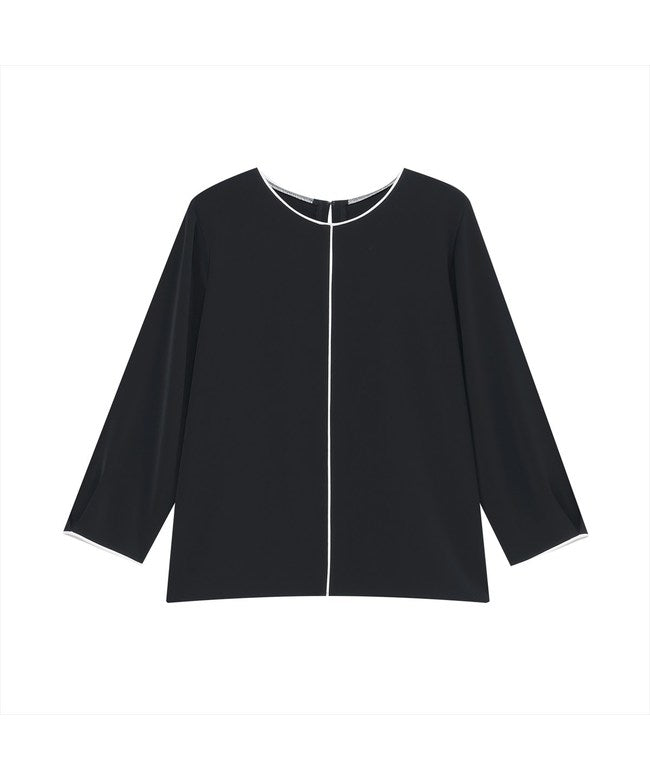 トーキョーシャツ TOKYO SHIRTS ストレッチジョーゼット 配色クルーネック ブラウス 七分袖 レディース (ネイビー) ネイビー