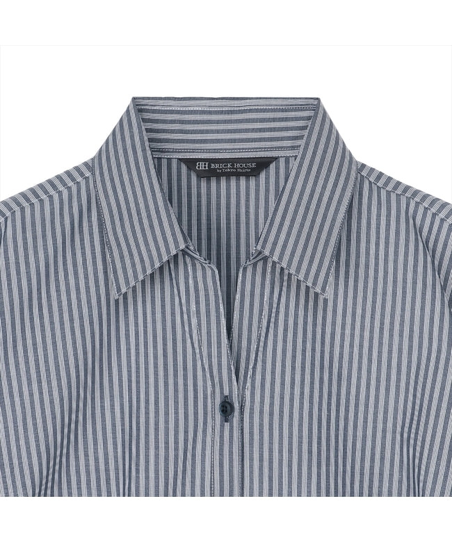 トーキョーシャツ TOKYO SHIRTS 形態安定 スキッパー衿 七分袖 レディースシャツ (ダークブルー) ダークブルー