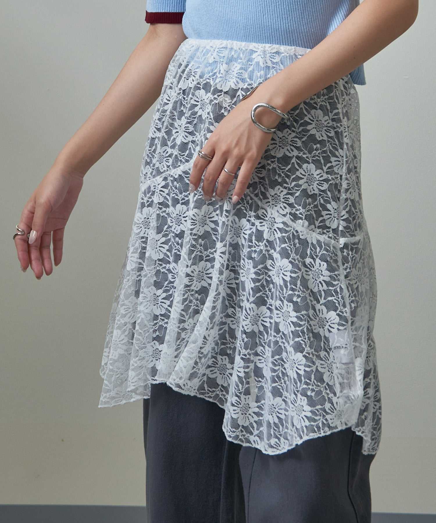 メゾンブリーズ MAISON BREEZE 【MAISON BREEZE】レースアシメレースレイヤードエプロンスカート SCCH565,ホワイト