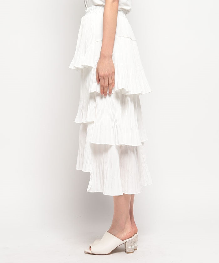 メゾンブリーズ MAISON BREEZE 【MAISON BREEZE】スカート ティアードスカート アシメ フリル ミディ丈 ウエストゴム レディース 韓国 SCCH483