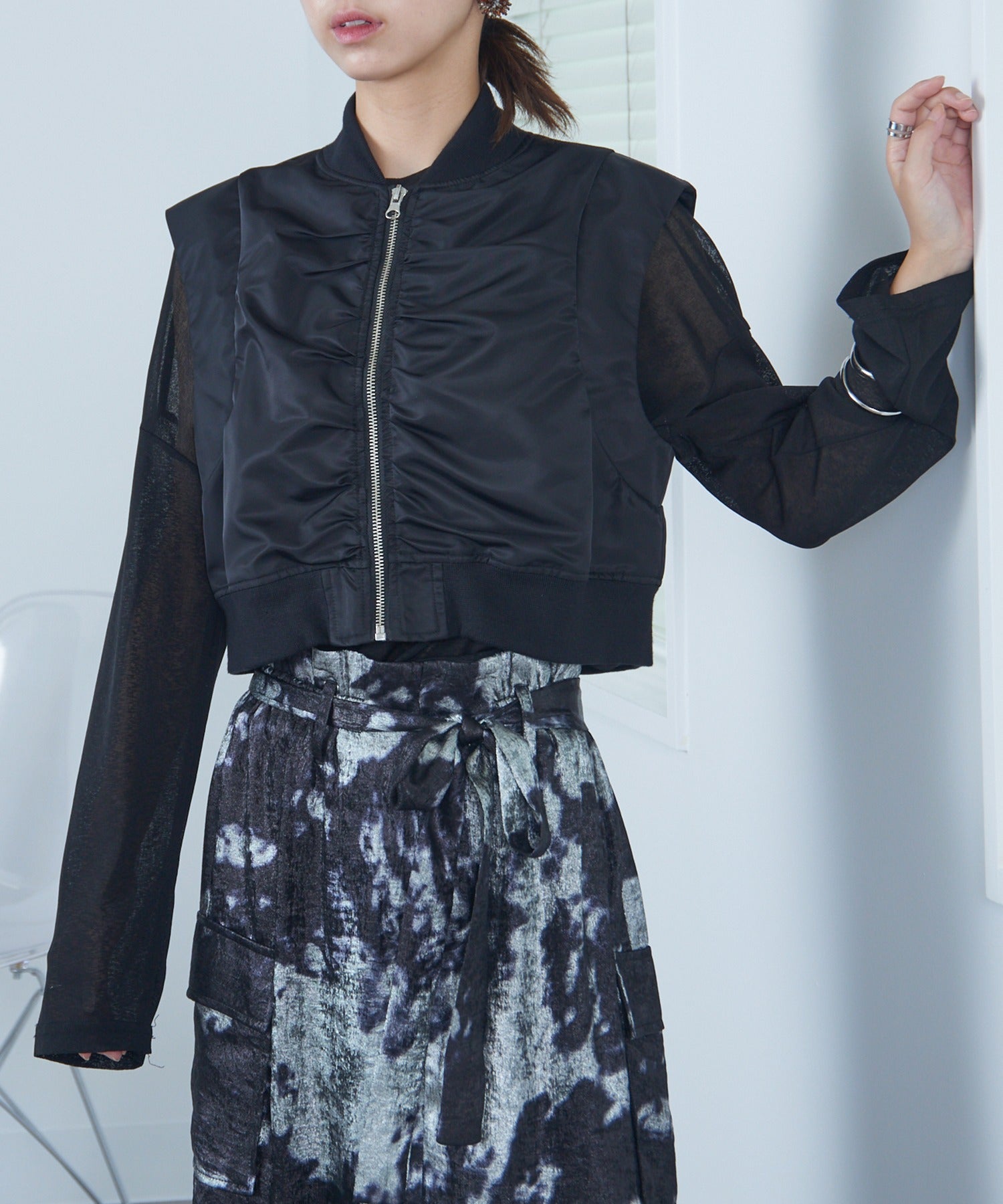Maison Breeze Reveur Gathered Cropped Jacket Vest Top Layered 214019 trc