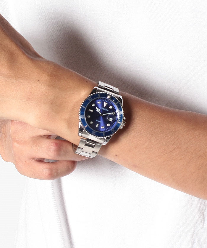 【SETUP7】シルバー×カラー配色アナログ時計 KNF030 (ブルー) ブルー