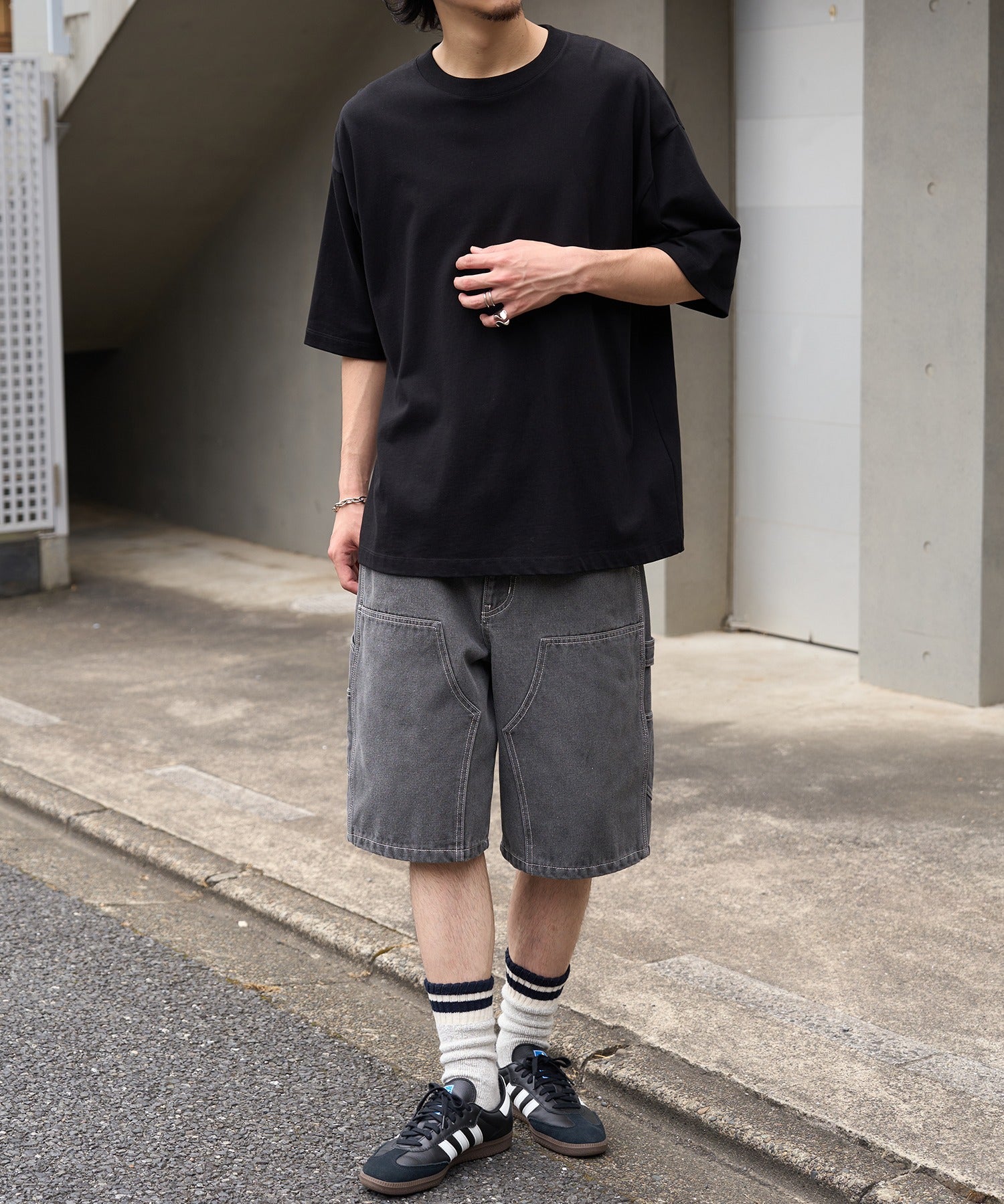 メゾンクラブ MAISON CLUB Double Knee Short Pants / デニムダブルニーショートパンツ ショーツ (グレー) グレー