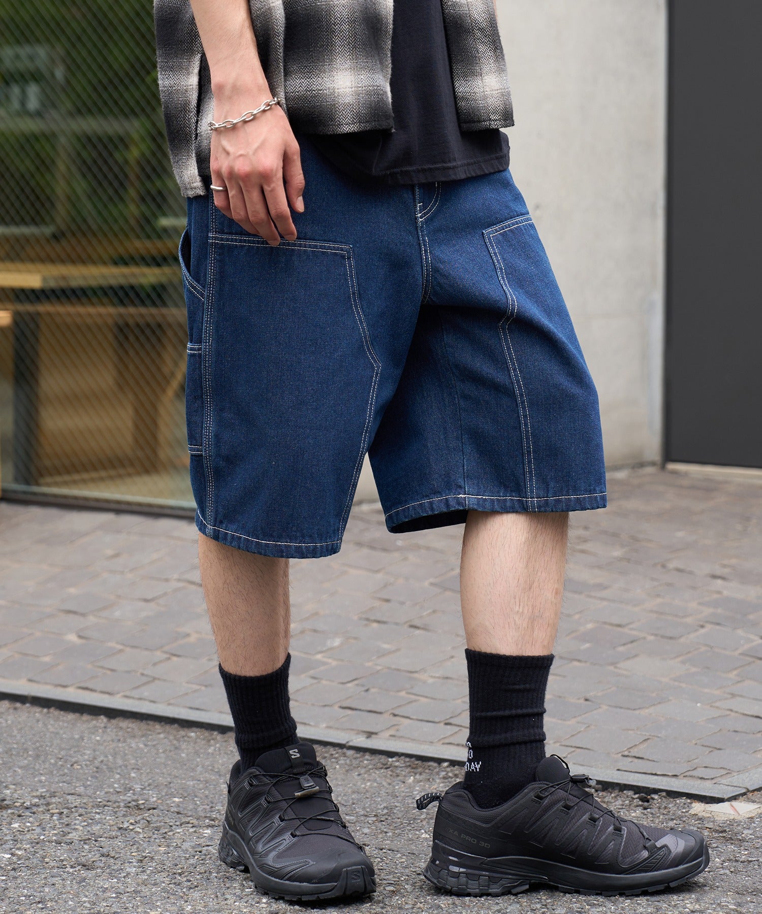 メゾンクラブ MAISON CLUB Double Knee Short Pants / デニムダブルニーショートパンツ ショーツ (ネイビー) ネイビー