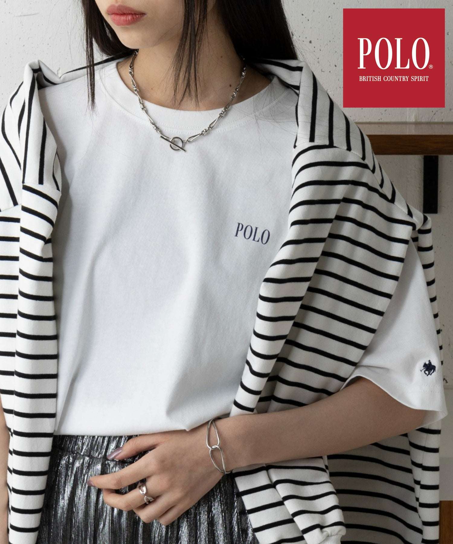 ポロ ビーシーエス POLO BCS ◎SETUP7別注商品◎【POLO BCS / ポロ ビーシーエス】Mini POLO oversize print Tee Tシャツ 半袖 ワンポイント ロゴ (WHT) WHT