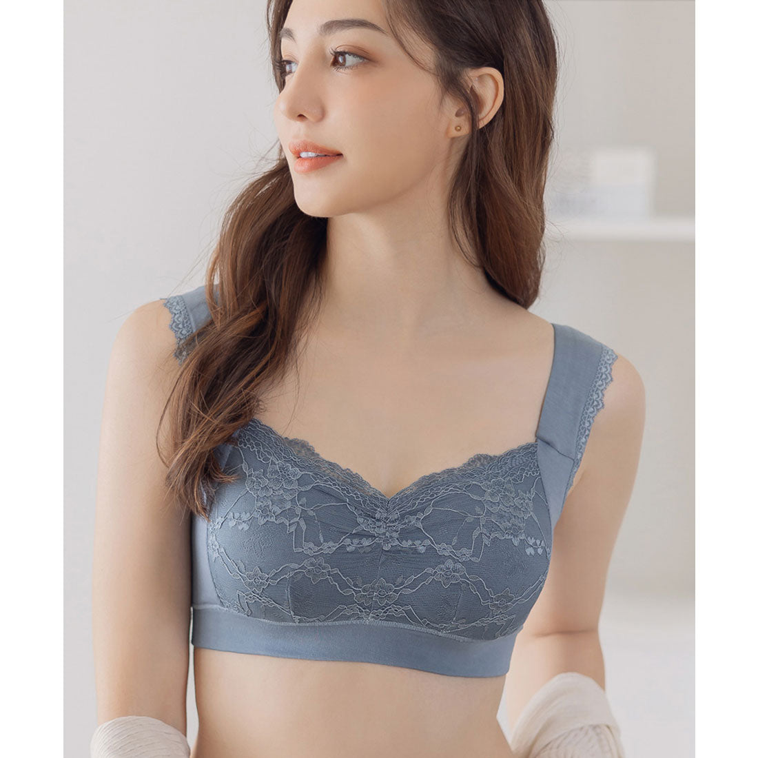ツーハッチ tu-hacci まるごと包むプレミアムナイトブラ「ラクシア」ホックレスタイプ,ブルーグレー