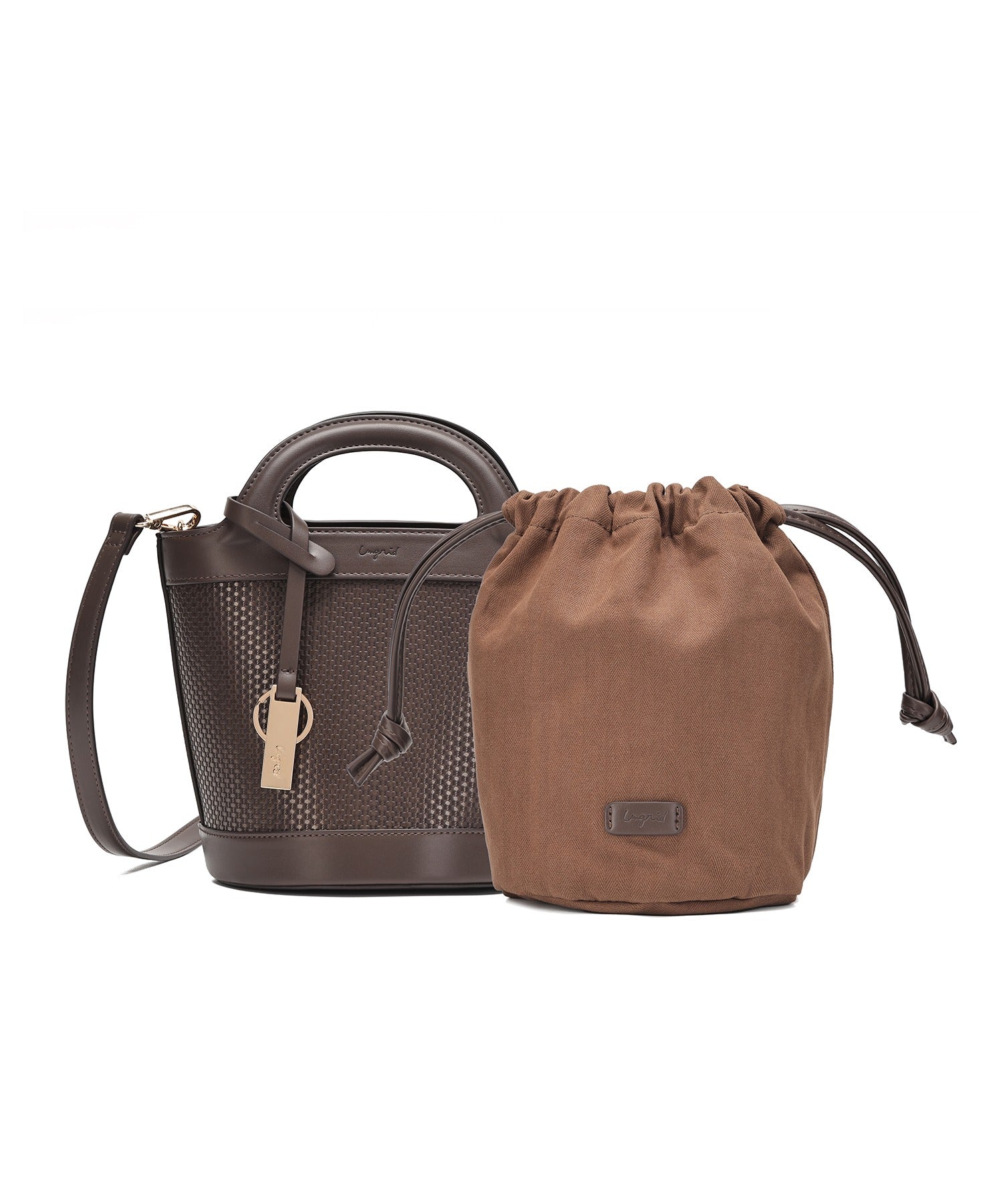 アングリッド Ungrid 型押し 巾着付きバケツショルダーバッグ DBRN