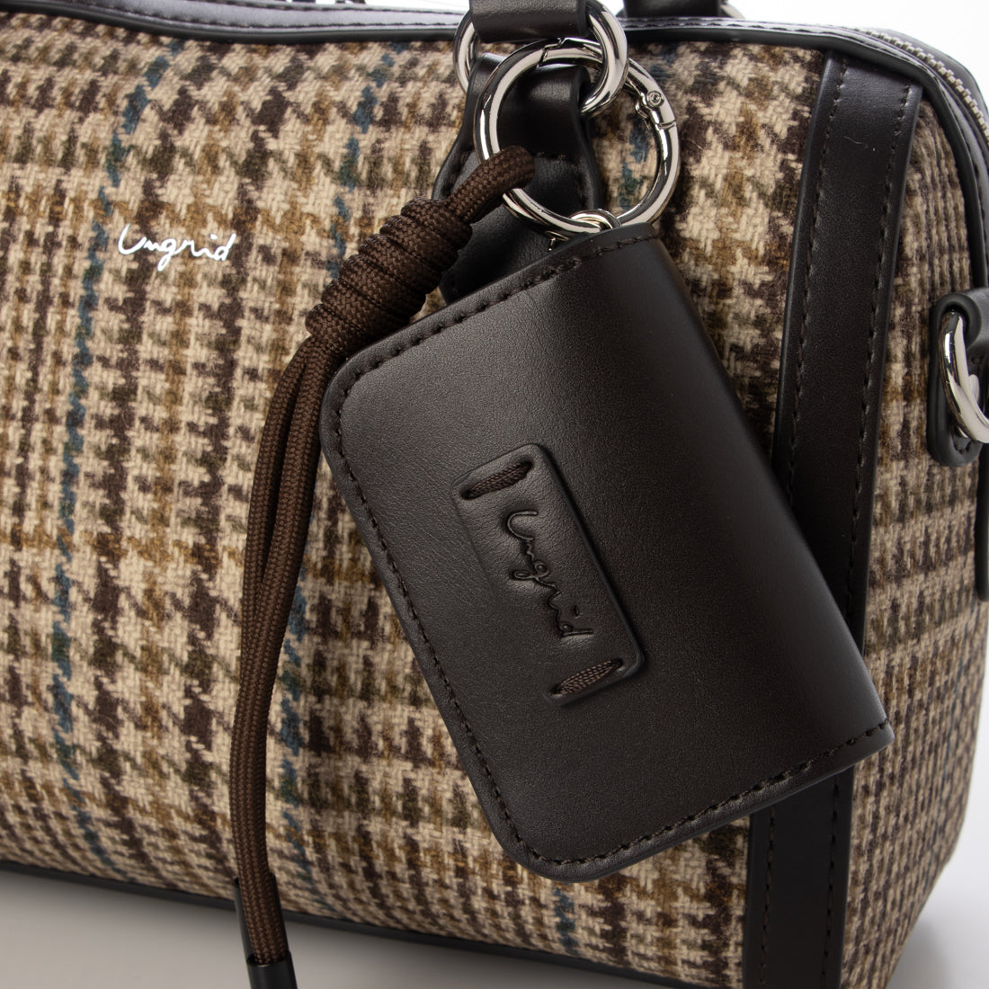 アングリッド Ungrid チェックコンビボストンバッグ ケースチャーム付 BRNCHC