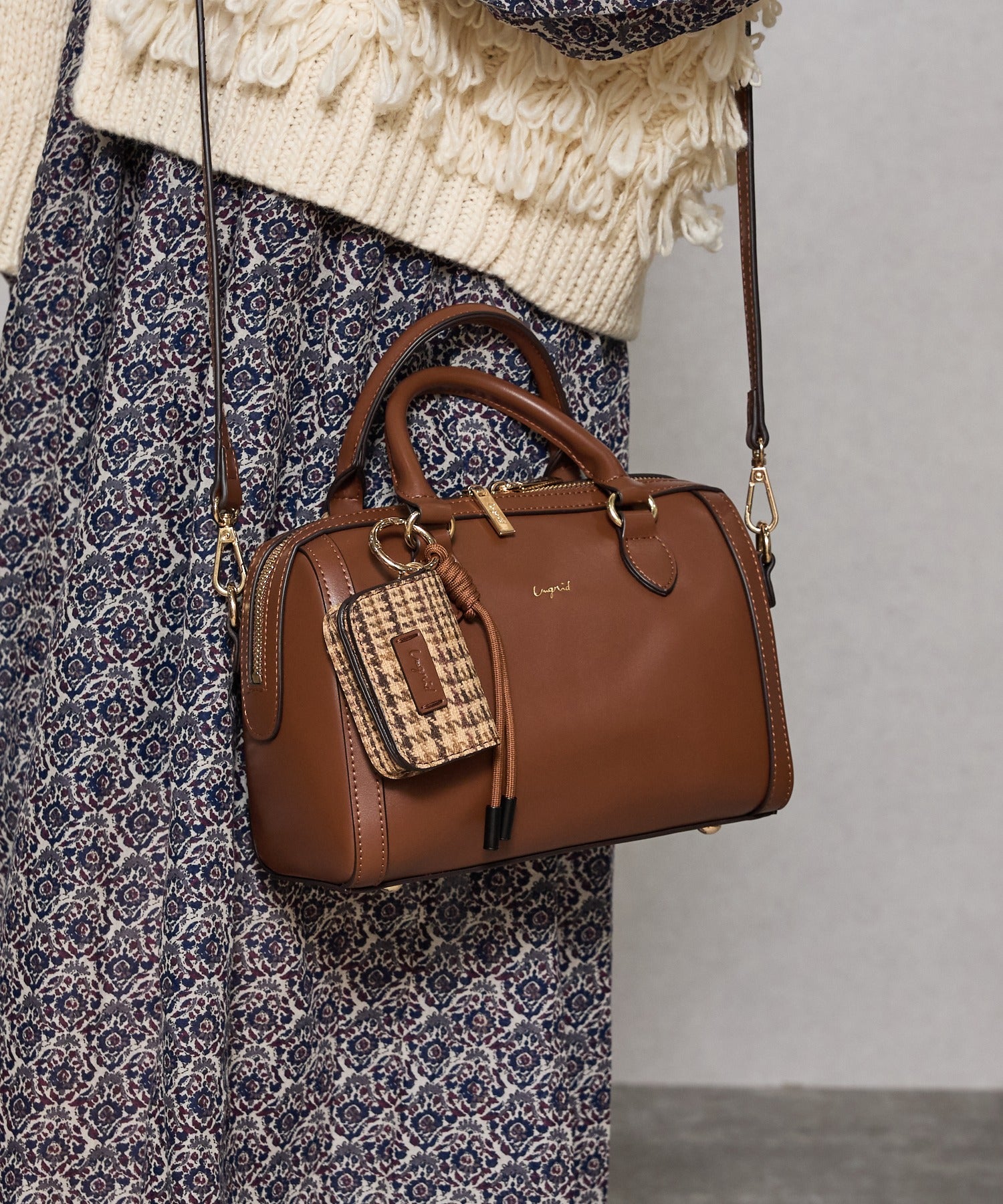 アングリッド Ungrid チェックコンビボストンバッグ ケースチャーム付 CAM