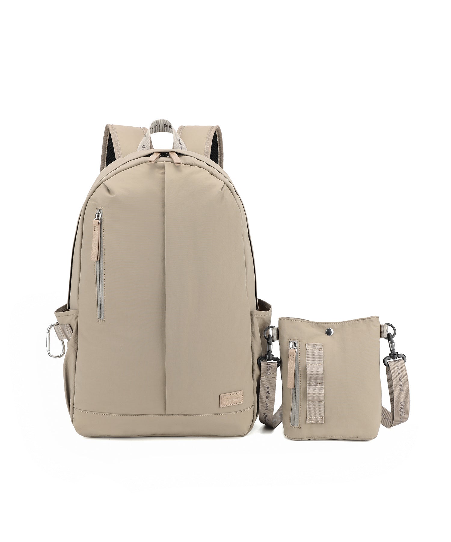 Ungrid Cowhide leather with carabiner, large capacity, ultra-lightweight, water-repellent nylon, multi-functional backpack and shoulder bag, 2-piece set