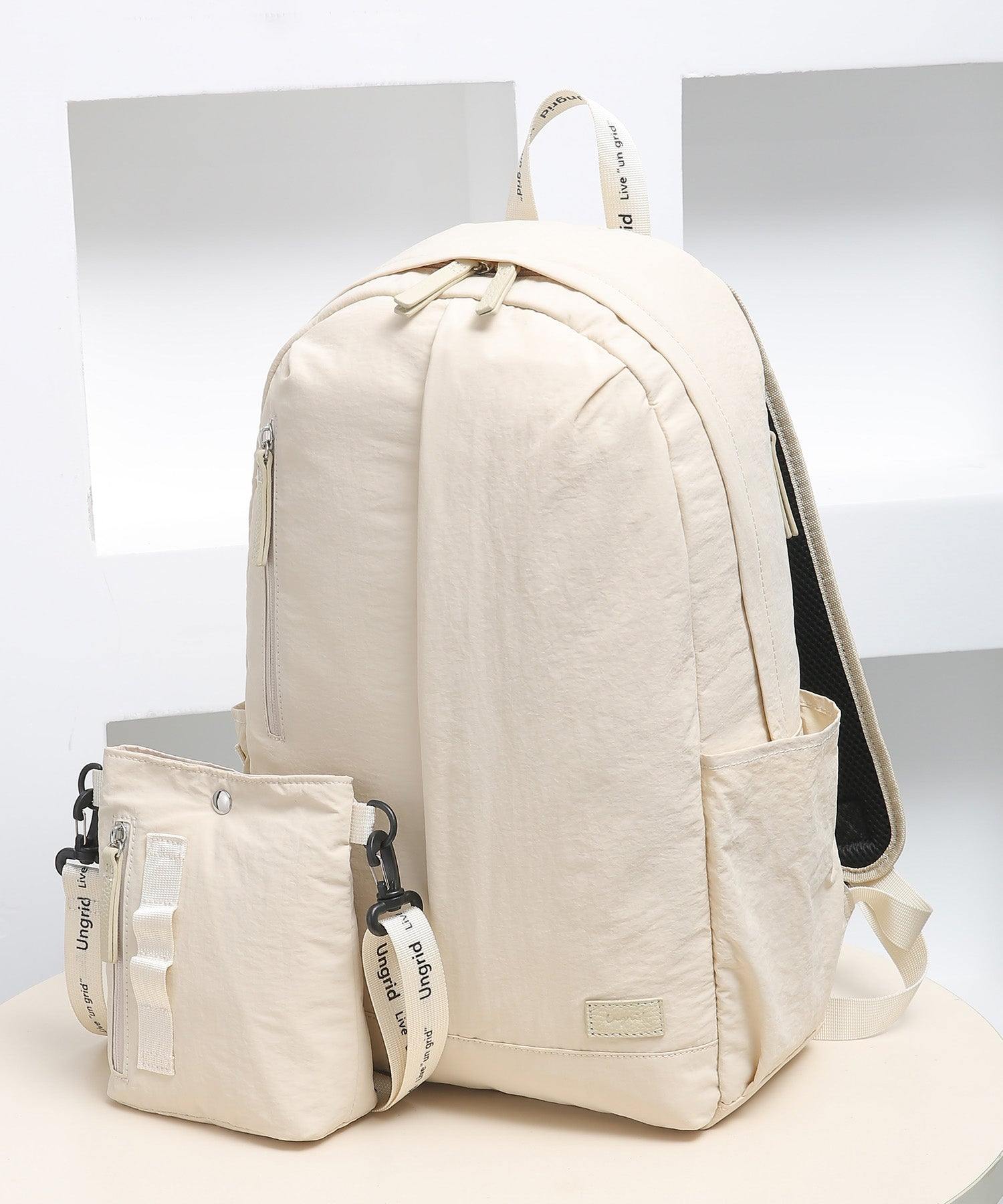 Ungrid Cowhide leather with carabiner, large capacity, ultra-lightweight, water-repellent nylon, multi-functional backpack and shoulder bag, 2-piece set