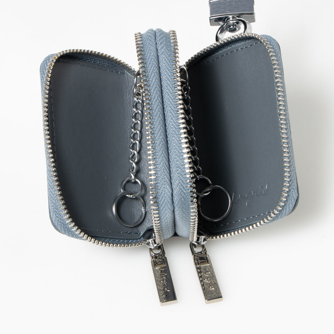 アングリッド Ungrid 本革スマートキーケース 車 ダブルファスナー ダブル ポケット キーチェーン ファスナー カラビナ ギフト(BGRY) BGRY