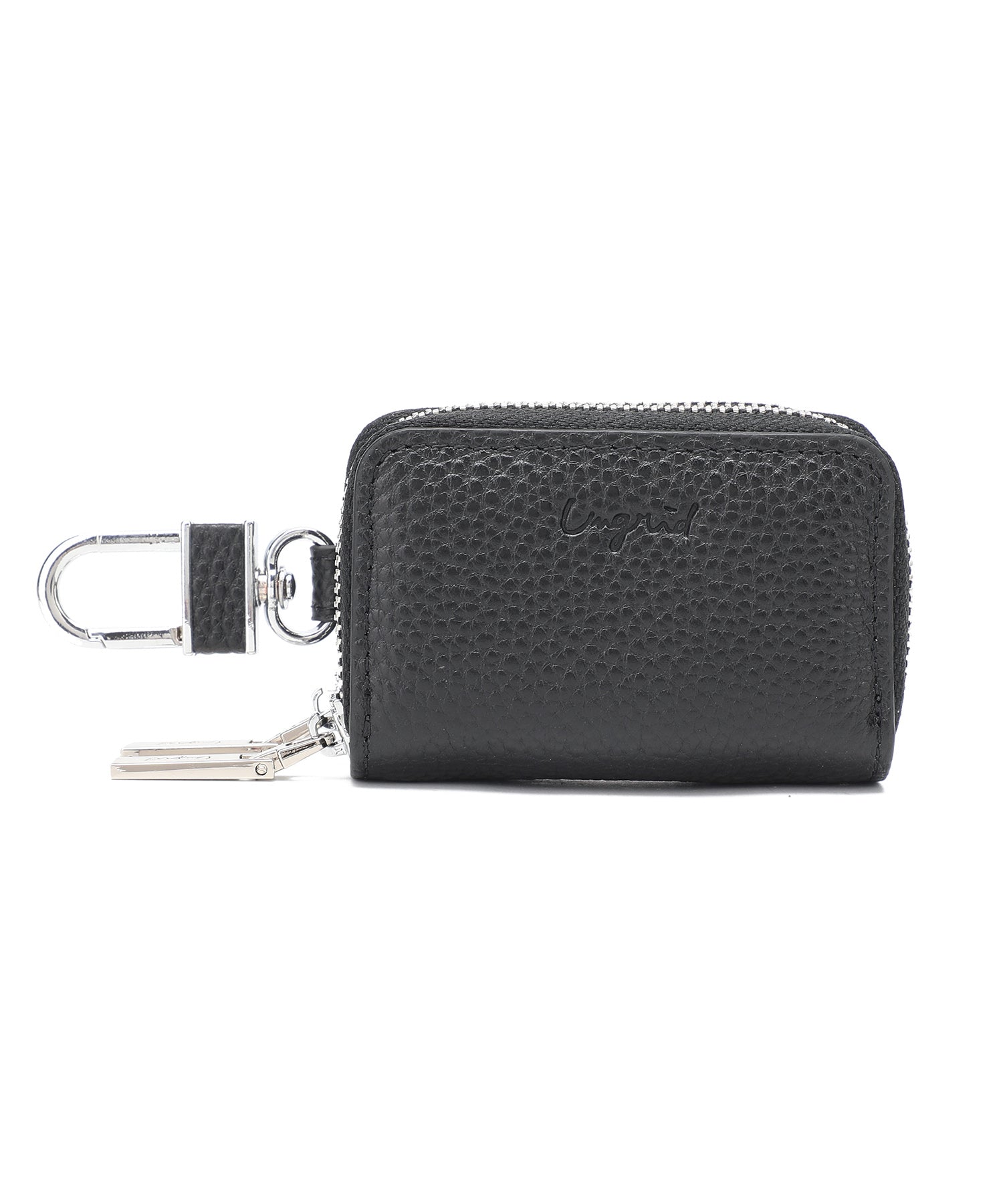 アングリッド Ungrid 本革スマートキーケース 車 ダブルファスナー ダブル ポケット キーチェーン ファスナー カラビナ ギフト(BLK) BLK