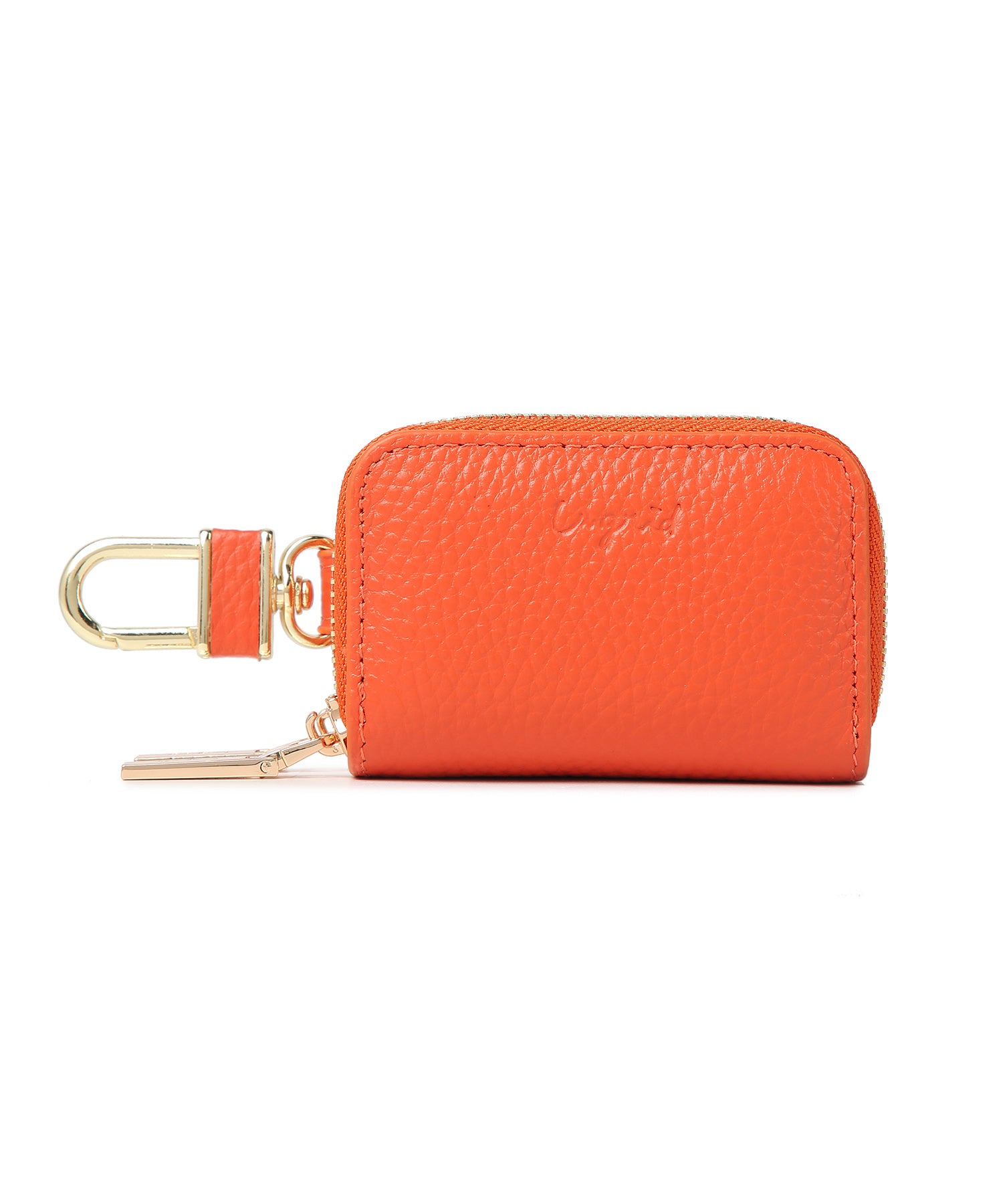 アングリッド Ungrid 本革スマートキーケース 車 ダブルファスナー ダブル ポケット キーチェーン ファスナー カラビナ ギフト(ORG) ORG