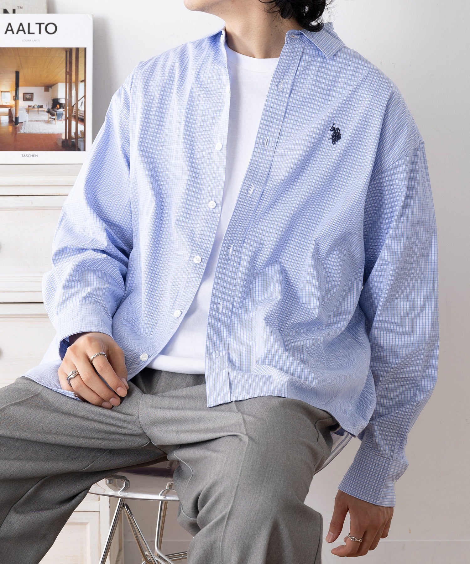 ユーエスポロアッスン U.S. POLO ASSN. ワンポイントロゴ ポニー刺繍 レギュラーカラーロングシャツ REGULAR COLLAR LONG SLEEVE SHIRT (ライトブルー) ライトブルー