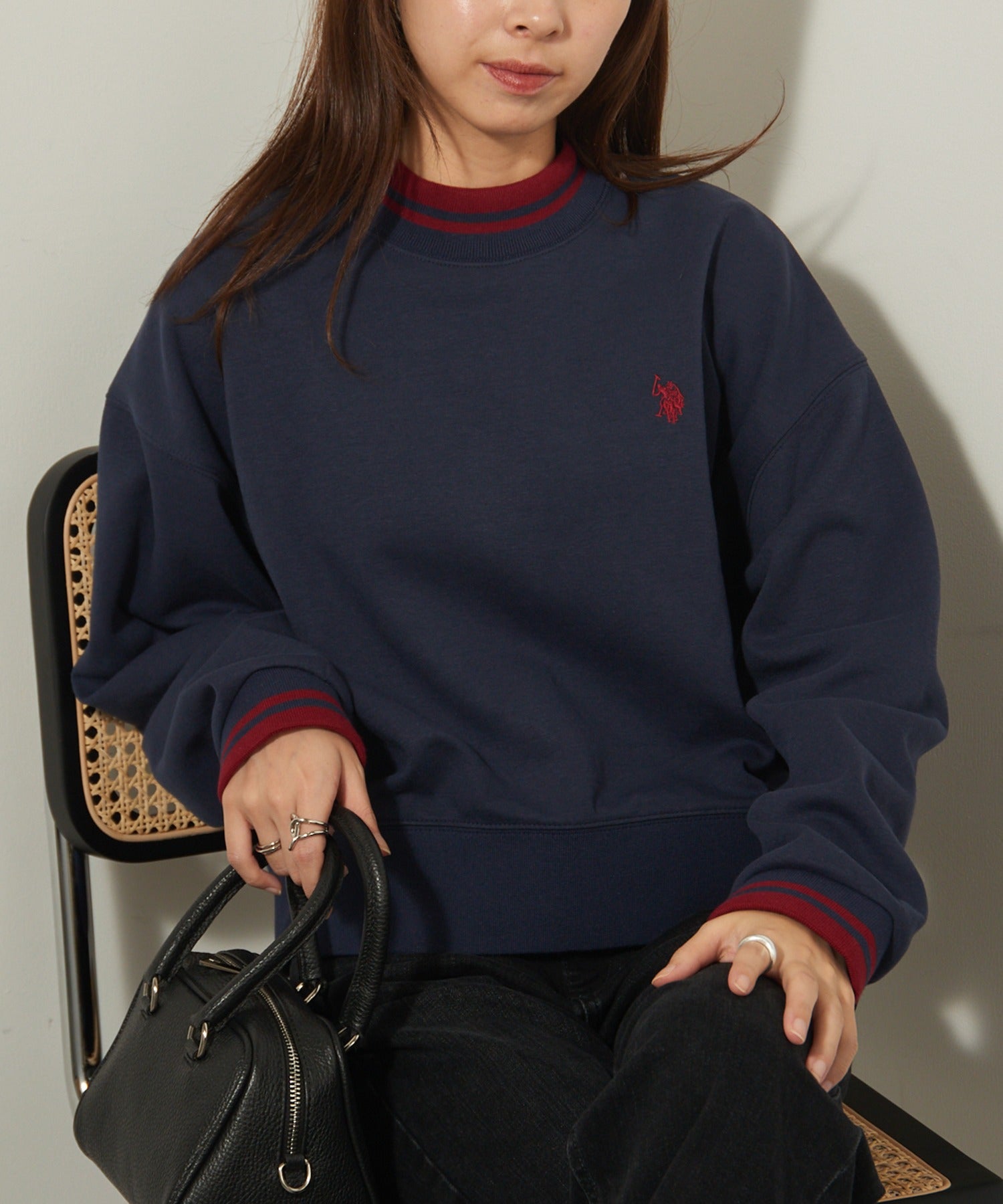 ユーエスポロアッスン U.S. POLO ASSN. 【U.S. POLO ASSN.】モックネックショート丈スウェット