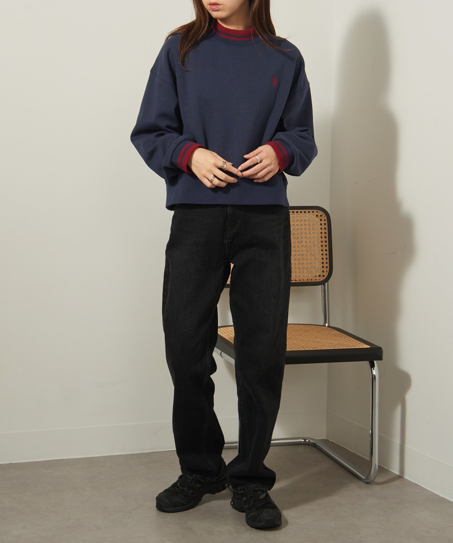ユーエスポロアッスン U.S. POLO ASSN. 【U.S. POLO ASSN.】モックネックショート丈スウェット
