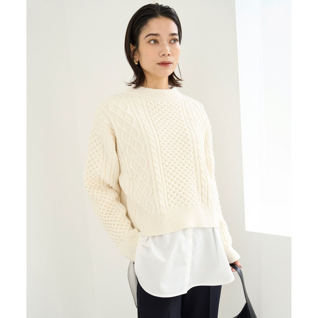 UNFILO 【洗える】ケーブルニット (オフ) オフ