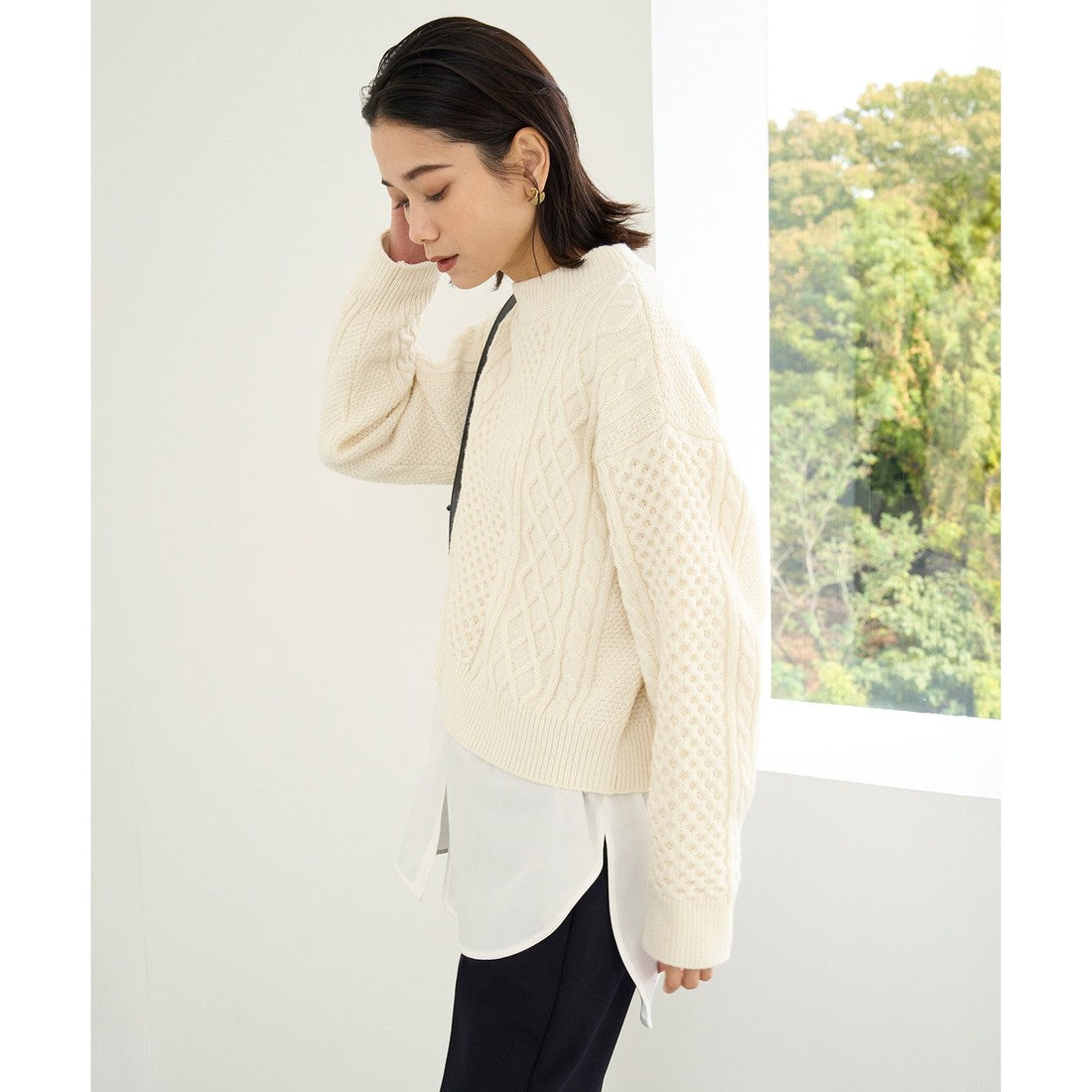 UNFILO 【洗える】ケーブルニット (オフ) オフ