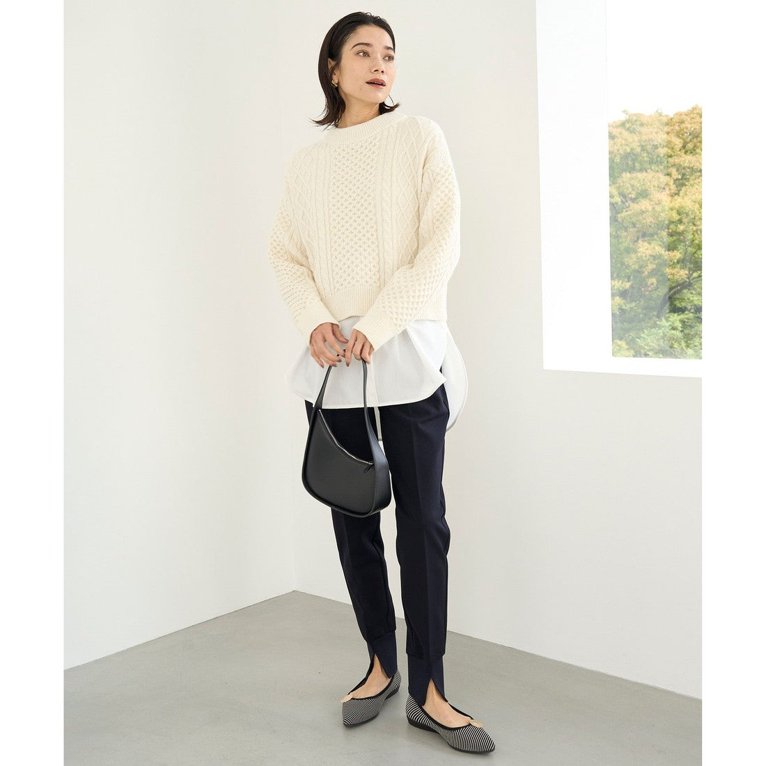 UNFILO 【洗える】ケーブルニット (オフ) オフ