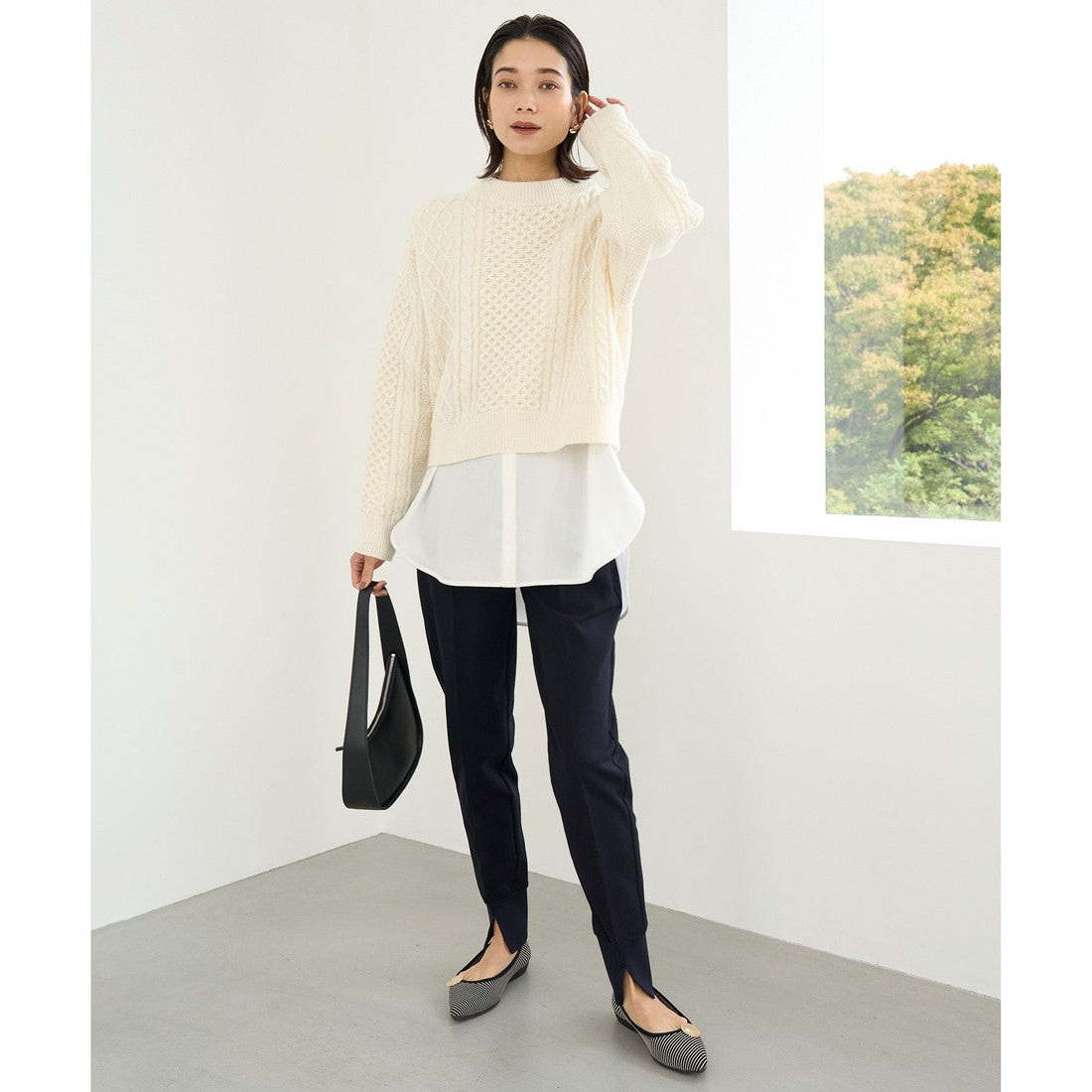 UNFILO 【洗える】ケーブルニット (オフ) オフ