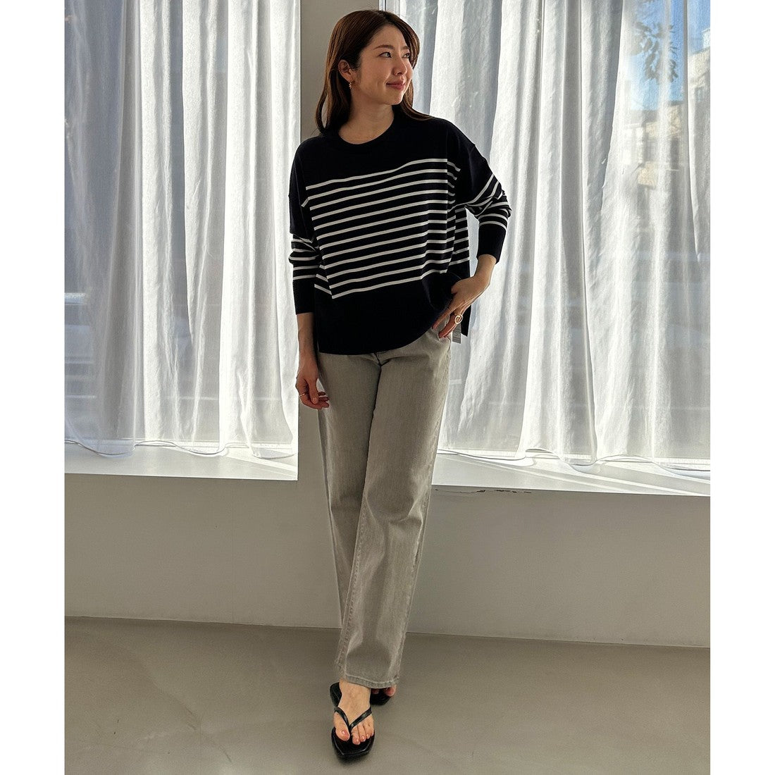 UNFILO 【抗菌防臭/UVケア】マイビューティ クルーネック ニット (ダルブルー) ダルブルー