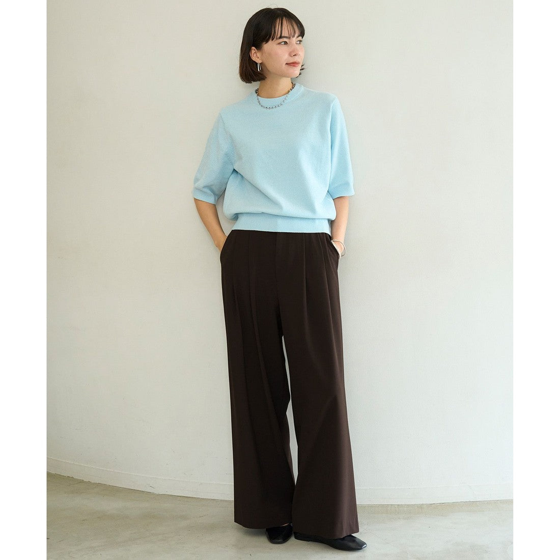 UNFILO 【洗える/シワになりにくい】マイビューティ タックワイドパンツ (ベージュ) ベージュ