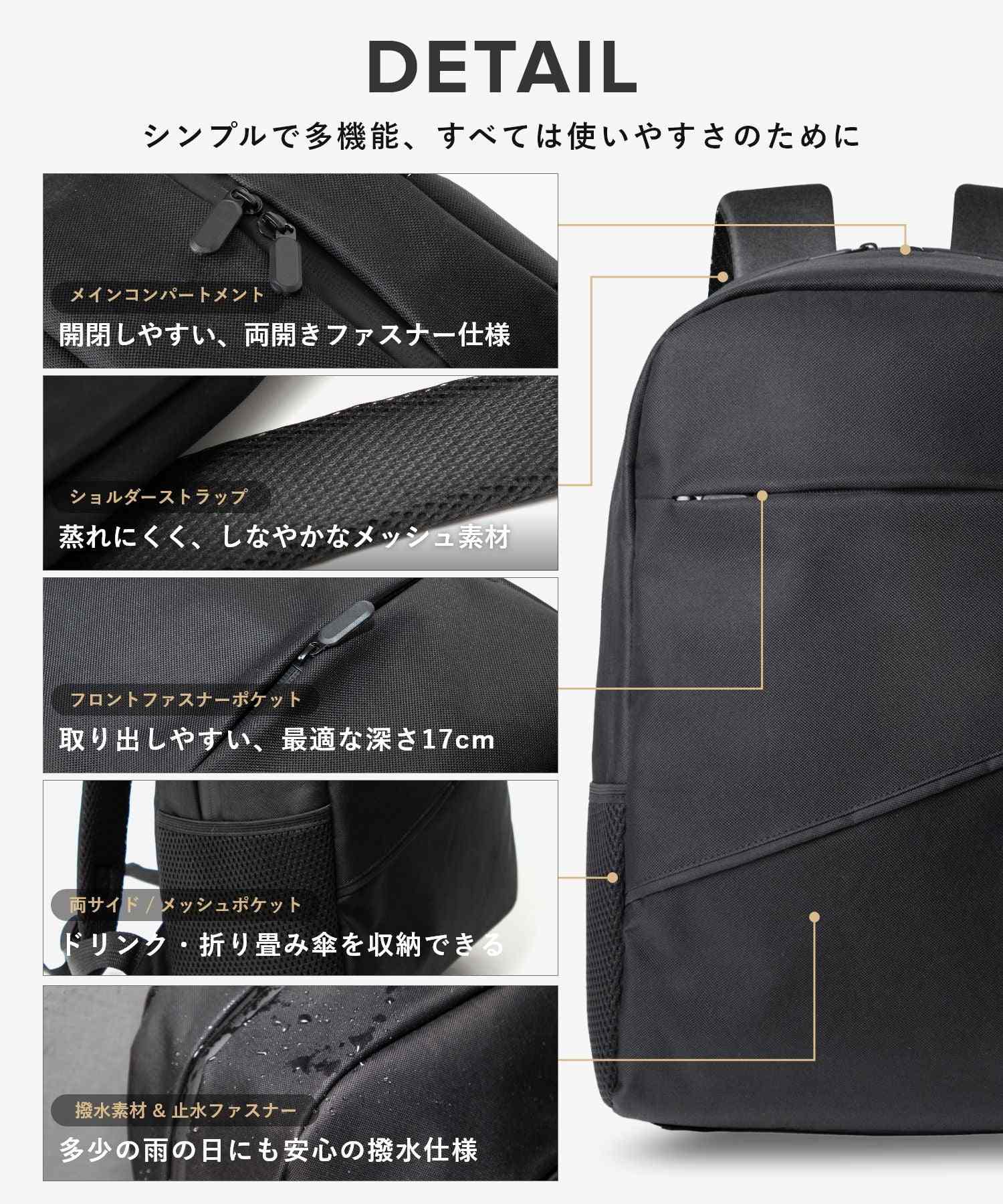 アンノウンアンドコー UNKNOWN&Co. アンノウンアンドコー UNKNOWN&Co. バックパック リュック 22L A4サイズ収納可能 PC収納 軽量 大容量 通勤 通学 ビジネス ジャパンデザイン メンズ バッグ (BLACK/ブラック) BLACK/ブラック