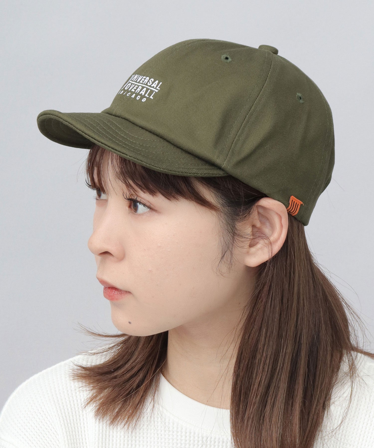 ユニバーサルオーバーオール UNIVERSAL OVERALL ロゴ刺繍 コットン ショートバイザーキャップ ショートブリム アンパイアキャップ (ダークグリーン) ダークグリーン
