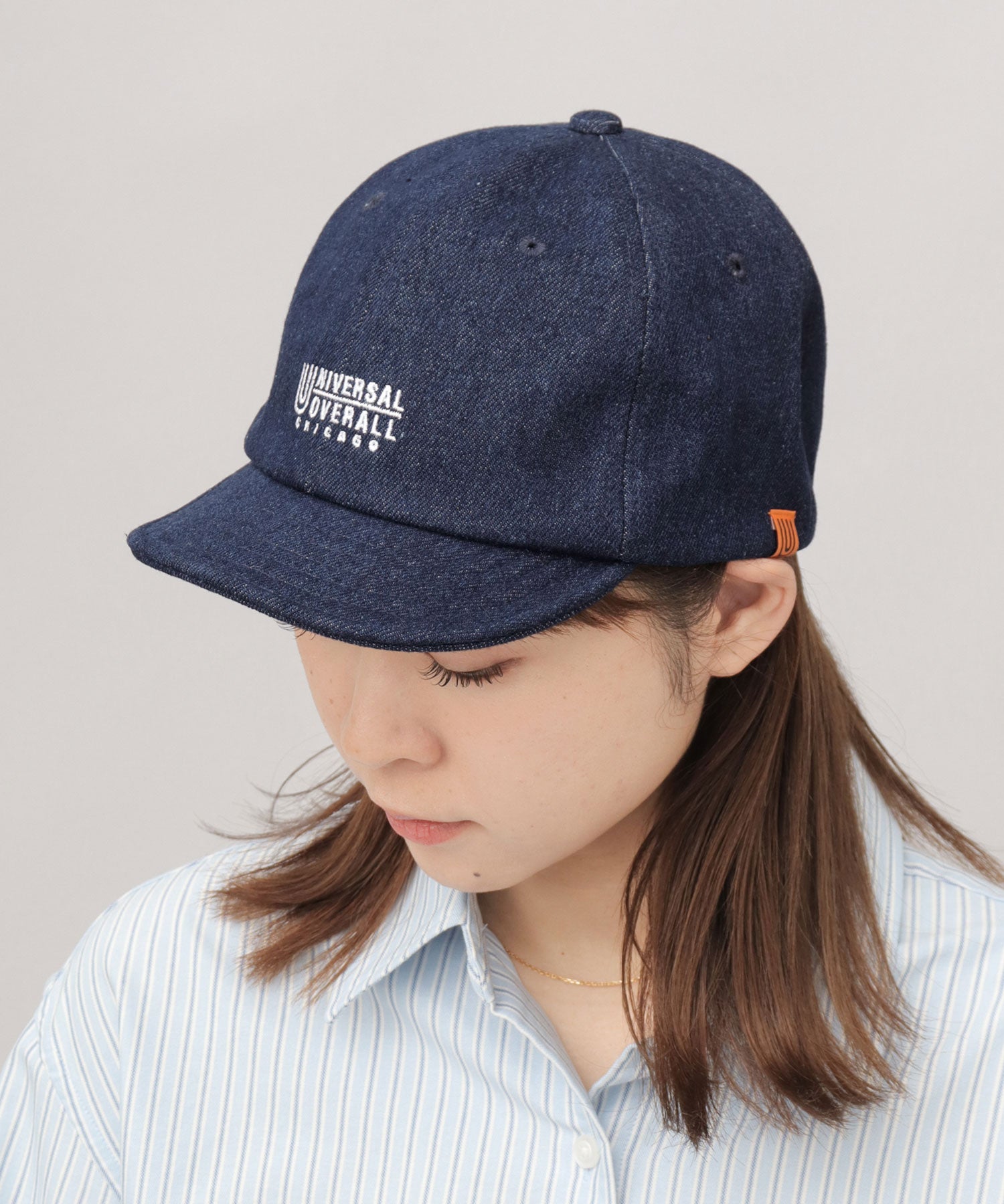 ユニバーサルオーバーオール UNIVERSAL OVERALL ロゴ刺繍 コットン ショートバイザーキャップ ショートブリム アンパイアキャップ (ダークグリーン) ダークグリーン