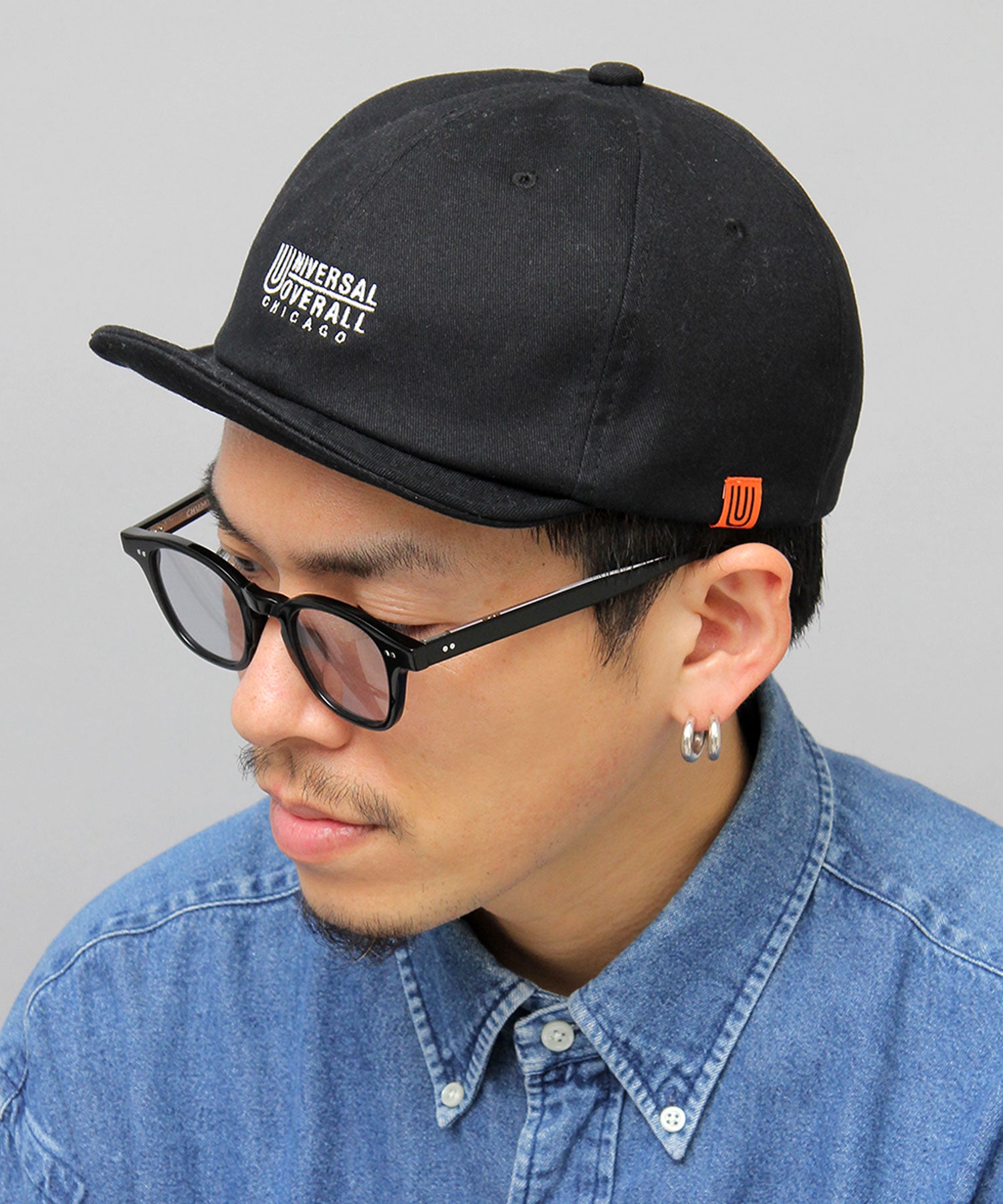 ユニバーサルオーバーオール UNIVERSAL OVERALL ロゴ刺繍 コットン ショートバイザーキャップ ショートブリム アンパイアキャップ