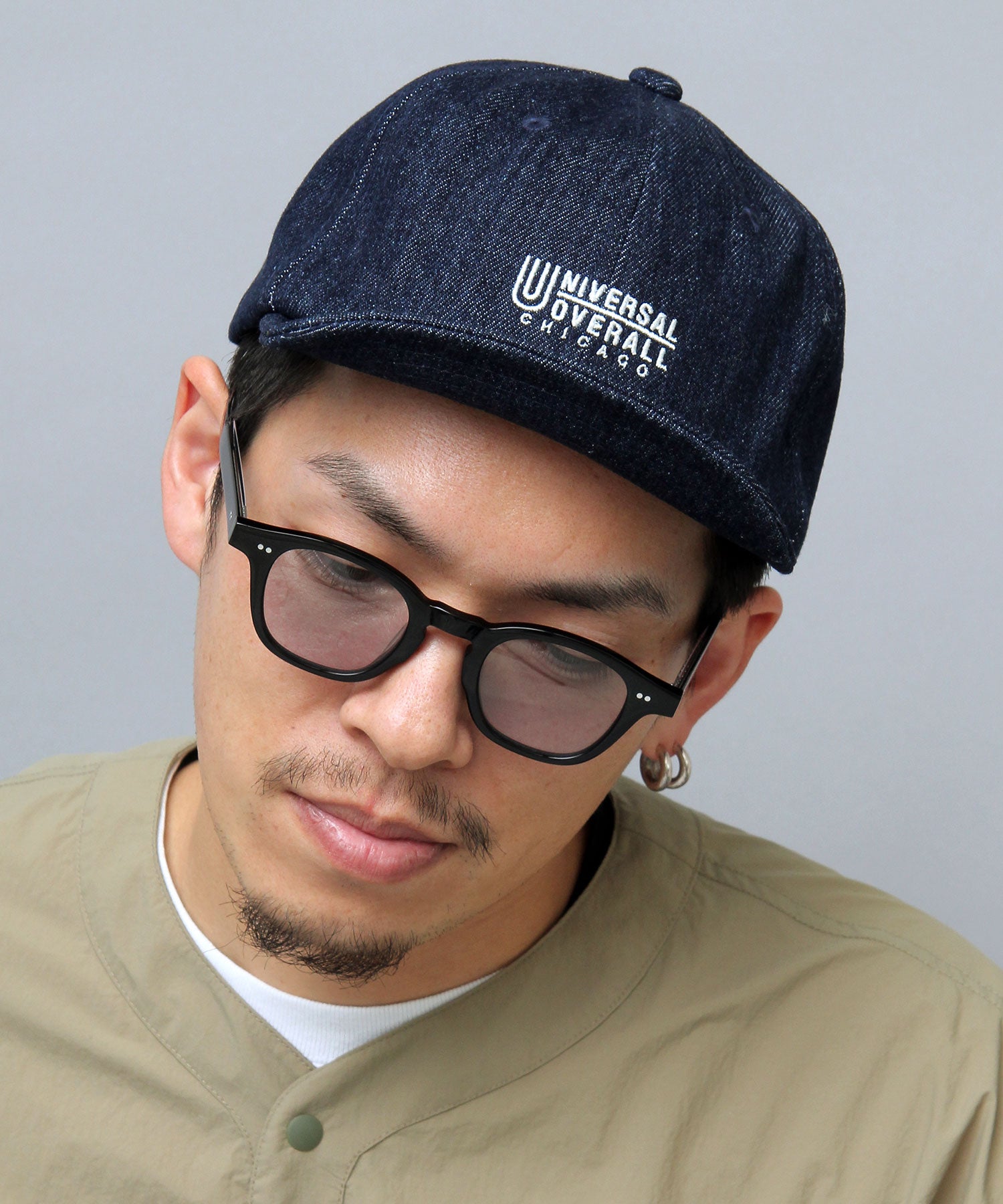 ユニバーサルオーバーオール UNIVERSAL OVERALL ロゴ刺繍 コットン ショートバイザーキャップ ショートブリム アンパイアキャップ,デニム