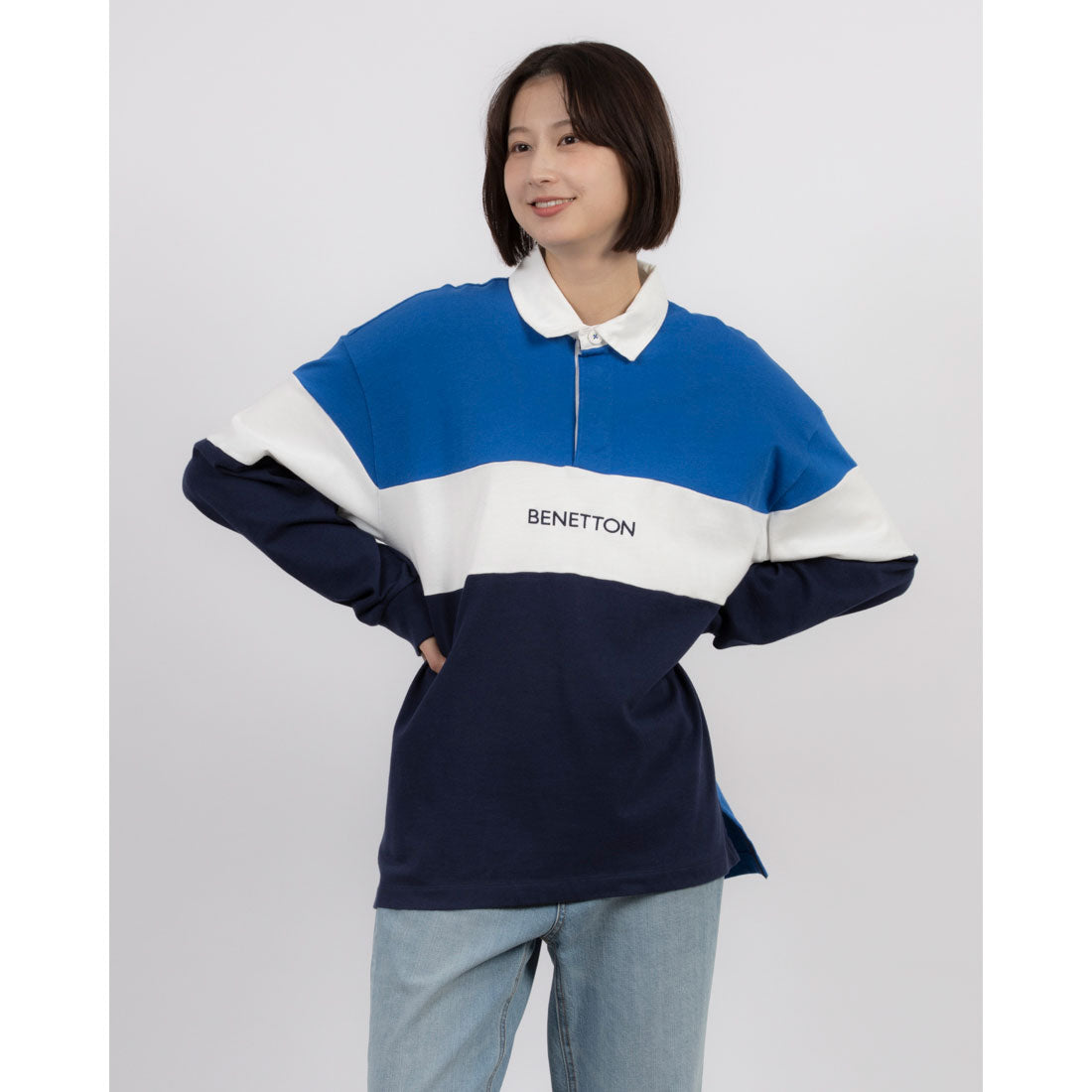 ユナイテッド カラーズ オブ ベネトン UNITED COLORS OF BENETTON. カラーブロック長袖ラガーポロシャツ (36U) 36U