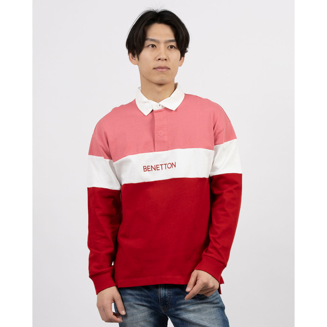 United Colors of Benetton UNITED COLORS OF BENETTON. Color Block Long Sleeve Rugby Polo Shirt